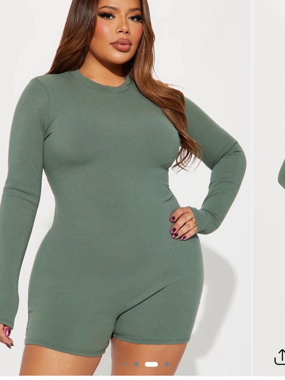 Fashion Nova Olive Green Ribbed Long Sleeve Romper